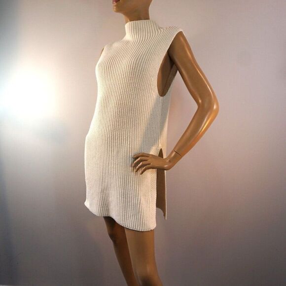 Olivaceous Cream Mock Neck Sleeveless Split Hem Knit Sweater Dress Size Small - Picture 8 of 12